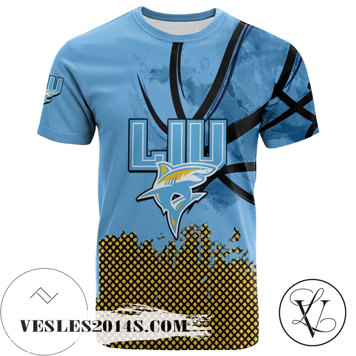 LIU Sharks All Over Print T-shirt Men’s Basketball Net Grunge Pattern – NCAA LIU Sharks All Over Print T-shirt Men’s Basketball Net Grunge Pattern – NCAA