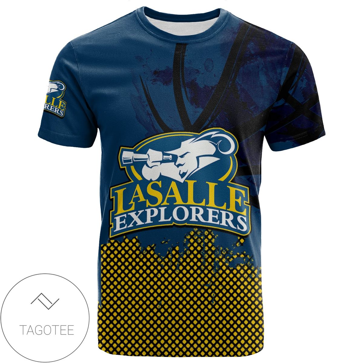 La Salle Explorers All Over Print T-shirt Men’s Basketball Net Grunge Pattern – NCAA La Salle Explorers All Over Print T-shirt Men’s Basketball Net Grunge Pattern – NCAA