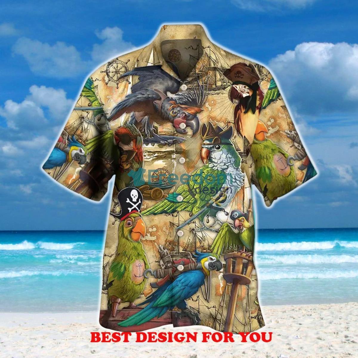 Aloha Parrot Pirates Life Vintage Print Over 3D Hawaiian Shirt Aloha Parrot Pirates Life Vintage Print Over 3D Hawaiian Shirt