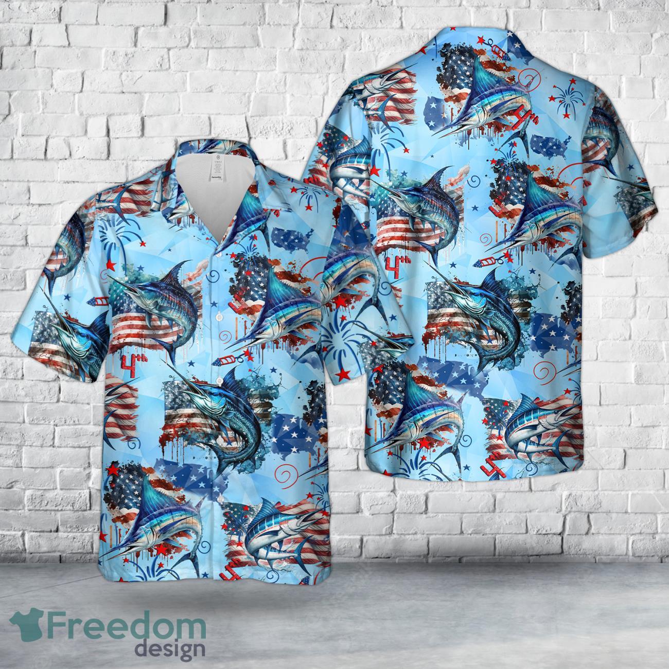 American Blue Marlin 4th Of July Hawaiian Shirt American Blue Marlin 4th Of July Hawaiian Shirt