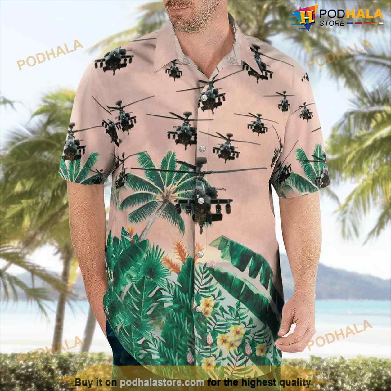 Army Boeing AH-64 Apache Button Up Hawaiian Shirt