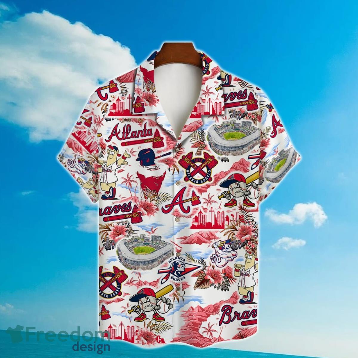 Atlanta Braves Baseball Pattern On White Background Print Hawaiian Shirt