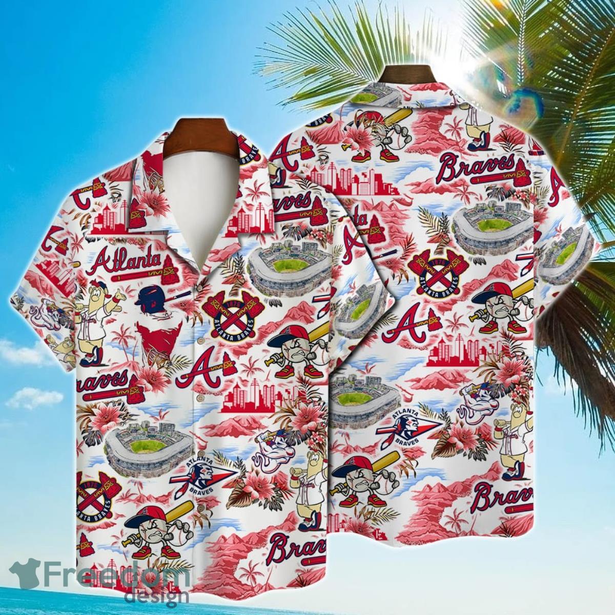 Atlanta Braves Baseball Pattern On White Background Print Hawaiian Shirt Atlanta Braves Baseball Pattern On White Background Print Hawaiian Shirt