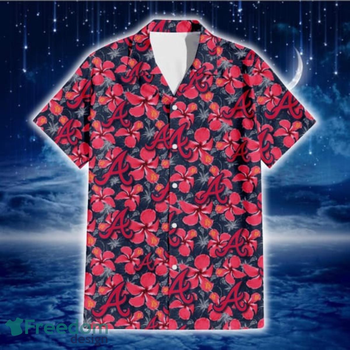 Atlanta-Braves-Red-Hibiscus-Dark-Gray-Background-3D-Hawaiian-Shirt-Gift-For-Fans-1