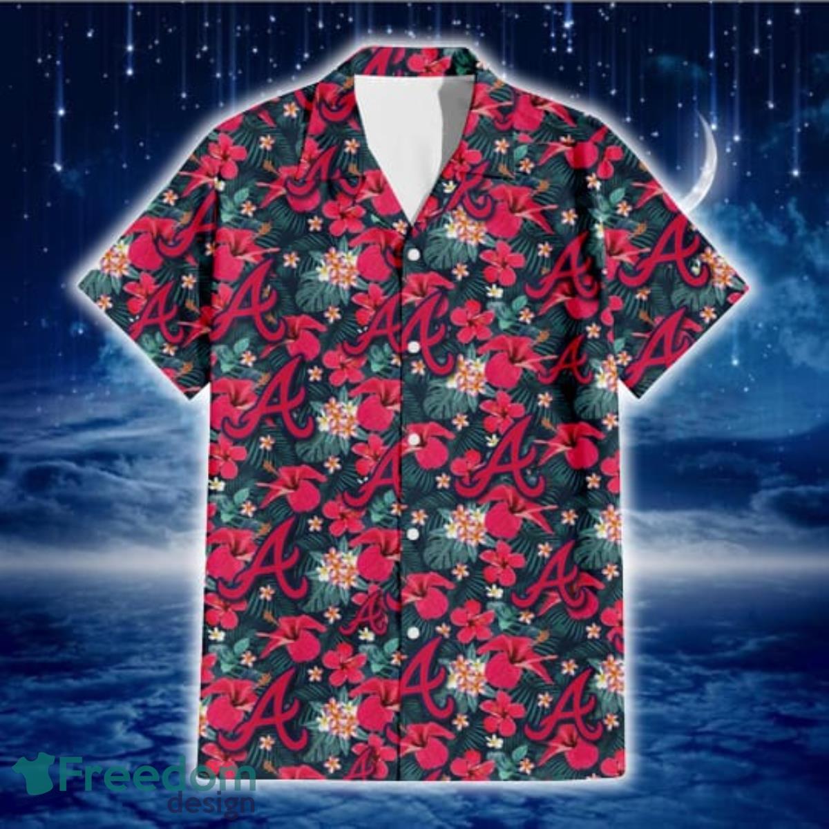 Atlanta-Braves-Tiny-Red-Hibiscus-White-Porcelain-Flower-Black-Background-3D-Hawaiian-Shirt-Gift-For-Fans-1