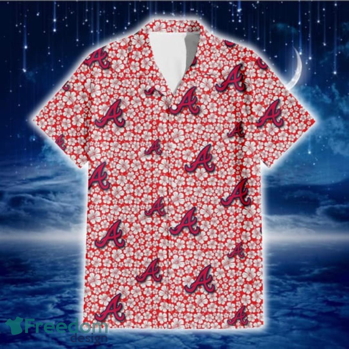 Atlanta-Braves-Tiny-White-Hibiscus-Pattern-Red-Background-3D-Hawaiian-Shirt-Gift-For-Fans-1