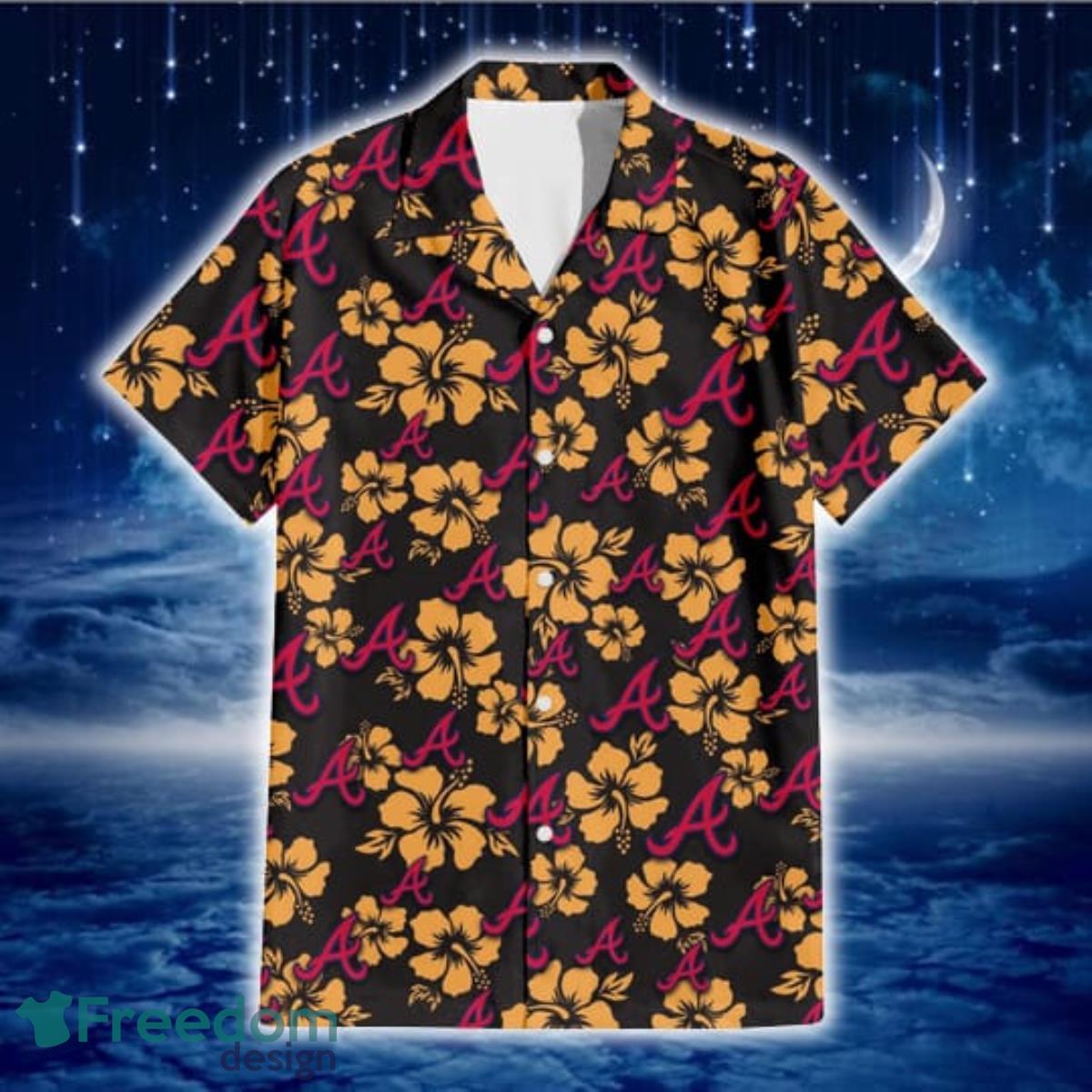 Atlanta-Braves-Tiny-Yellow-Hibiscus-Black-Background-3D-Hawaiian-Shirt-Gift-For-Fans-1