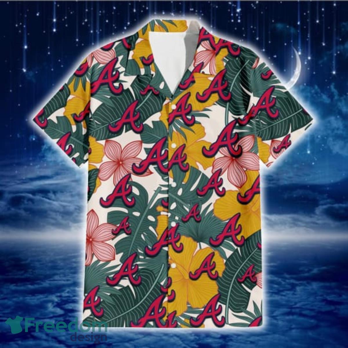 Atlanta-Braves-Yellow-Hibiscus-Green-Banana-Leaf-Pink-Porcelain-Flower-3D-Hawaiian-Shirt-Gift-For-Fans-1