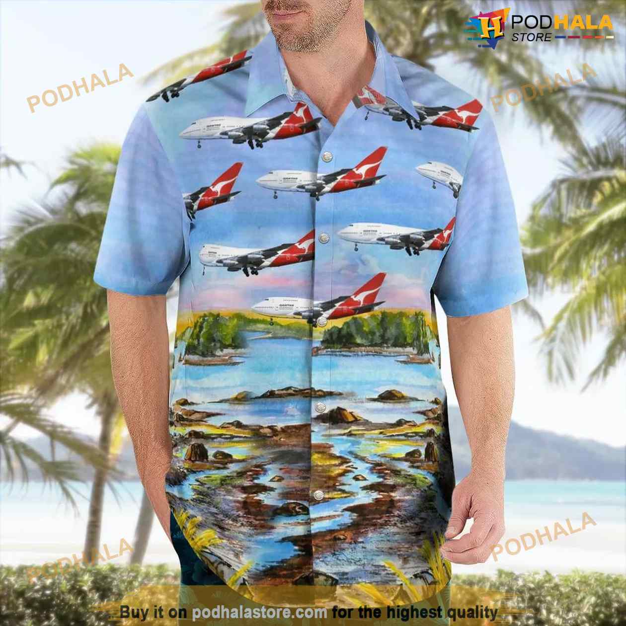 Australia Qantas Boeing 747SP-38 Button Up Hawaiian Shirt