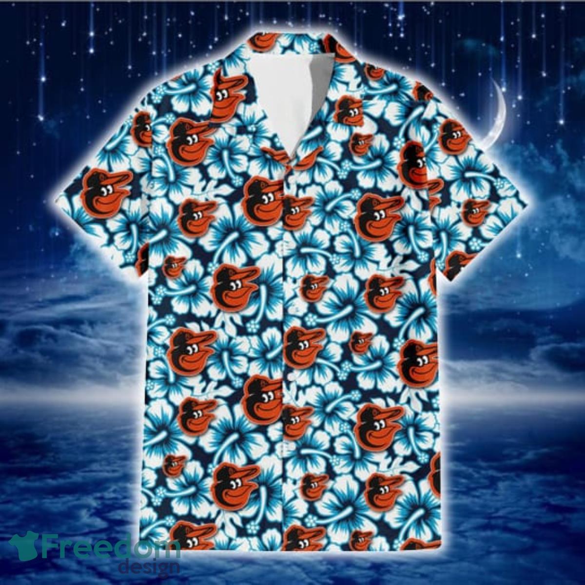 Baltimore-Orioles-Blue-Line-White-Hibiscus-Black-Background-3D-Hawaiian-Shirt-Gift-For-Fans-1