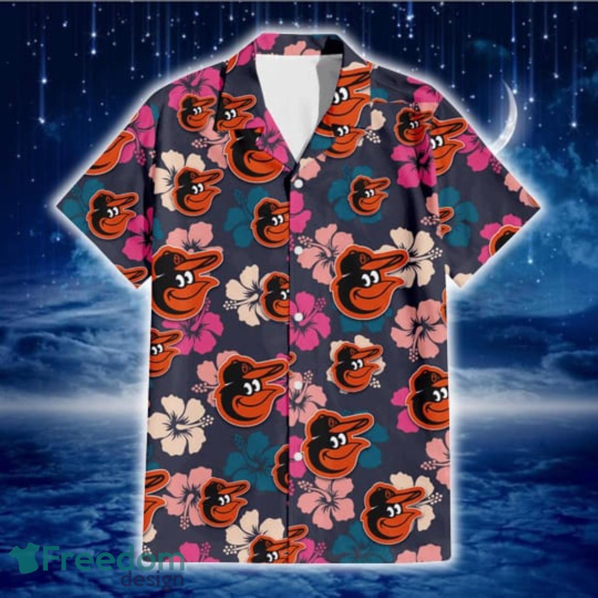Baltimore-Orioles-Colorful-Hibiscus-Black-Background-3D-Hawaiian-Shirt-Gift-For-Fans-1