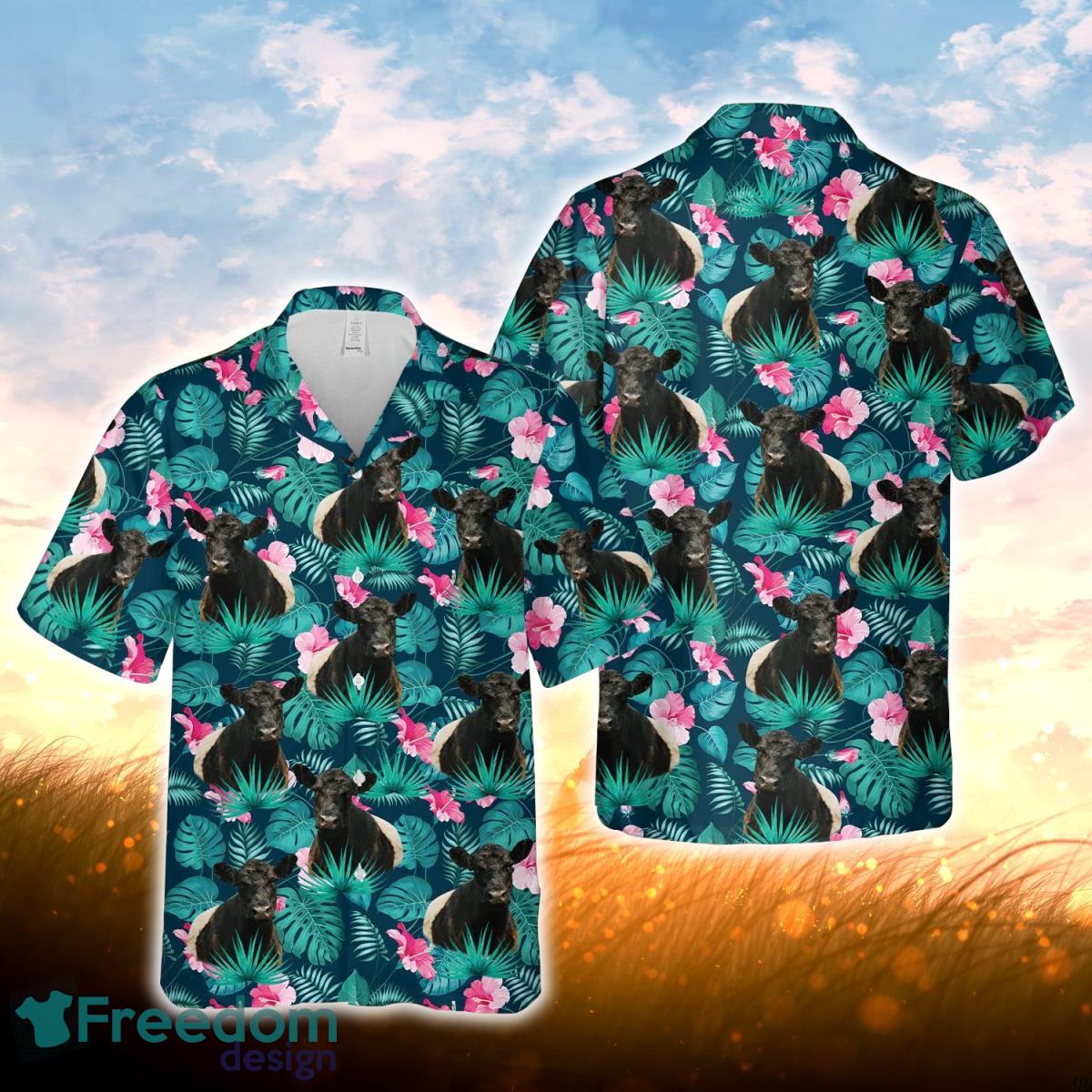 Belted Galloway Blue Floral Summer 3D Hawaiian Shirt For Men Women Belted Galloway Blue Floral Summer 3D Hawaiian Shirt For Men Women