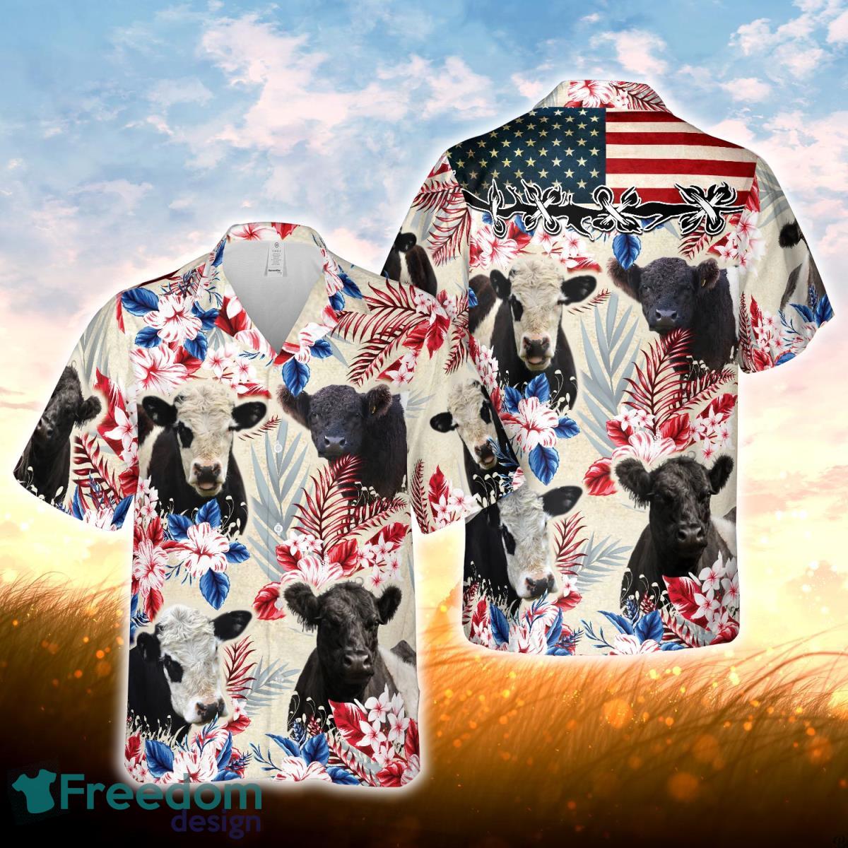 Belted Galloway Pattern US FLAG Hawaiian Shirt For Men Women Belted Galloway Pattern US FLAG Hawaiian Shirt For Men Women