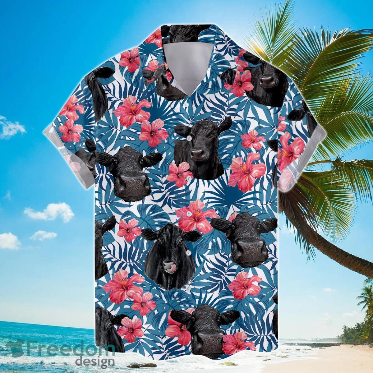 Black Angus Cow Hawaiian Shirts For Men Women Tropical Flower Cow American Flag