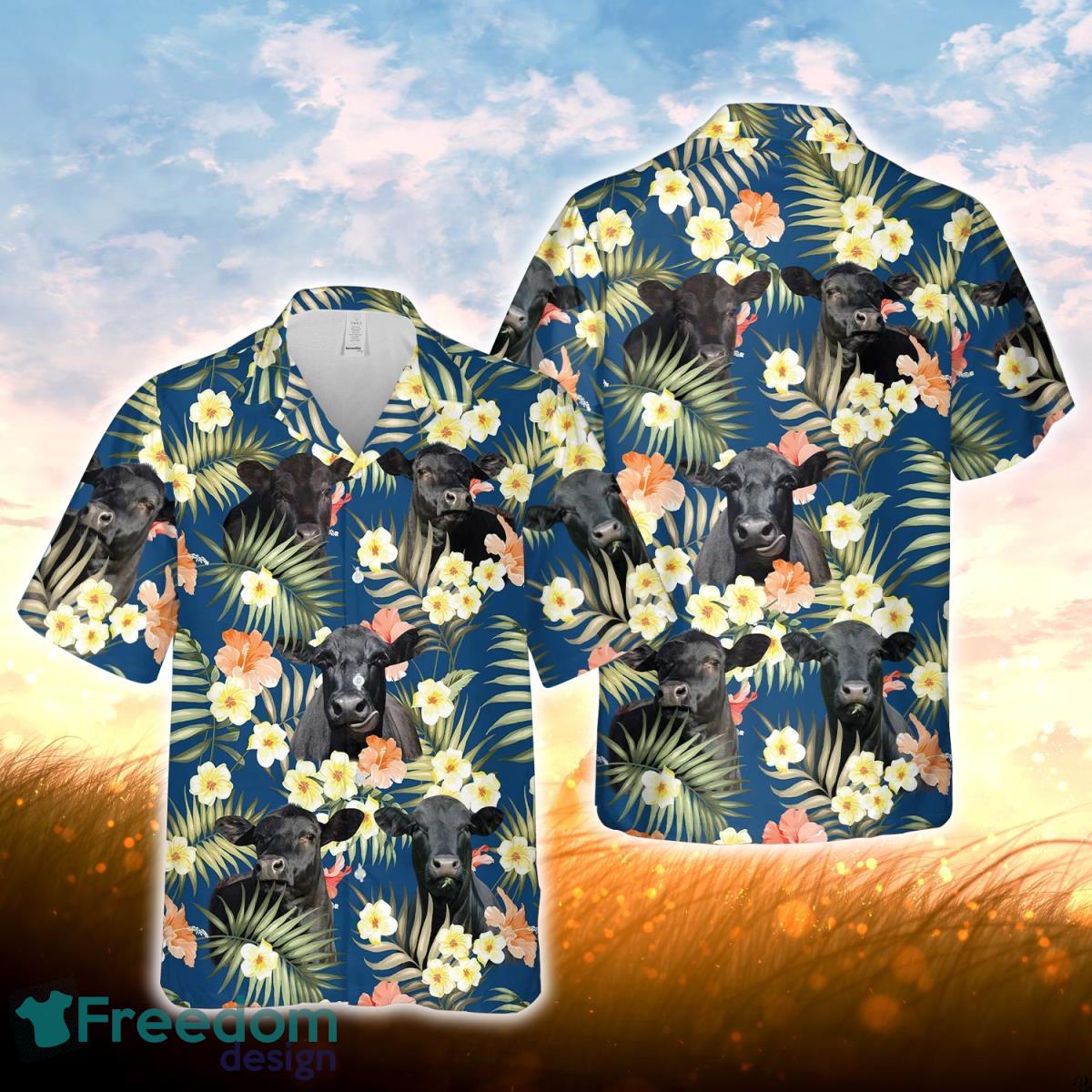 Black Angus Summer Blue Floral 3D Hawaiian Shirt For Men Women Black Angus Summer Blue Floral 3D Hawaiian Shirt For Men Women
