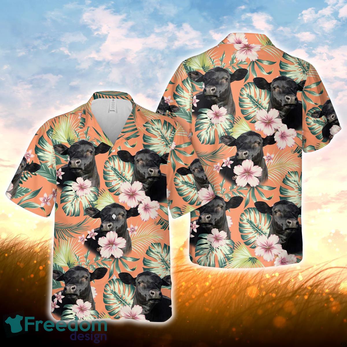Black Angus Summer Happiness Floral Farm 3D Hawaiian Shirt For Men Women Black Angus Summer Happiness Floral Farm 3D Hawaiian Shirt For Men Women