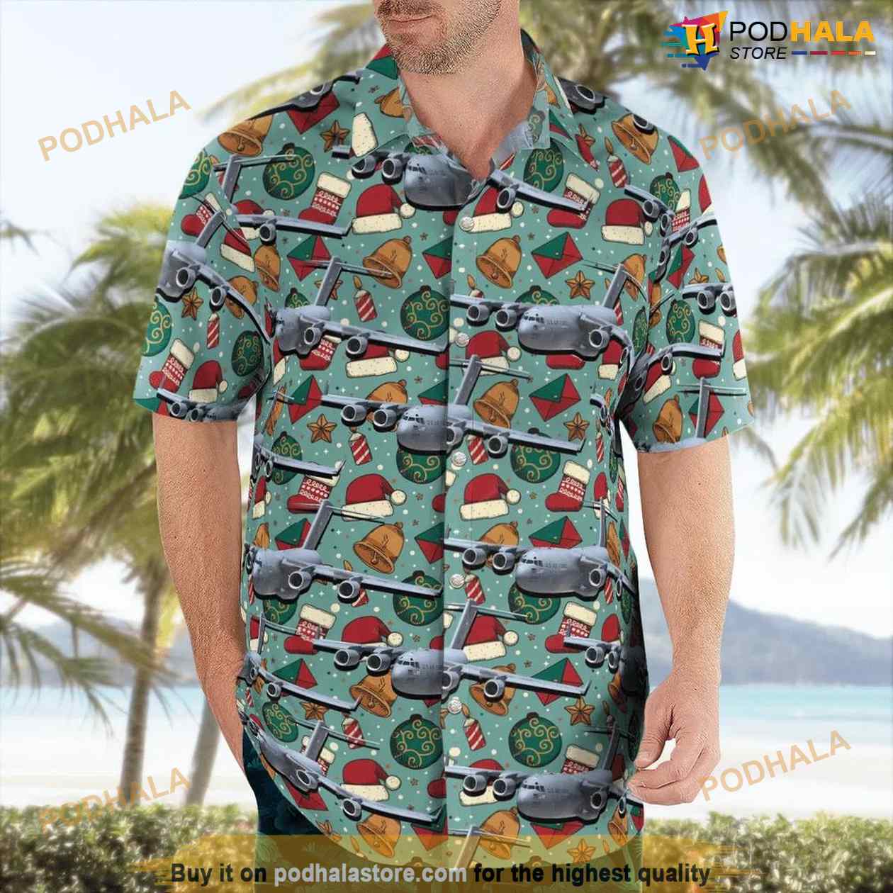Boeing C-17 Globemaster III Christmas Seamless Hawaiian Shirt Man