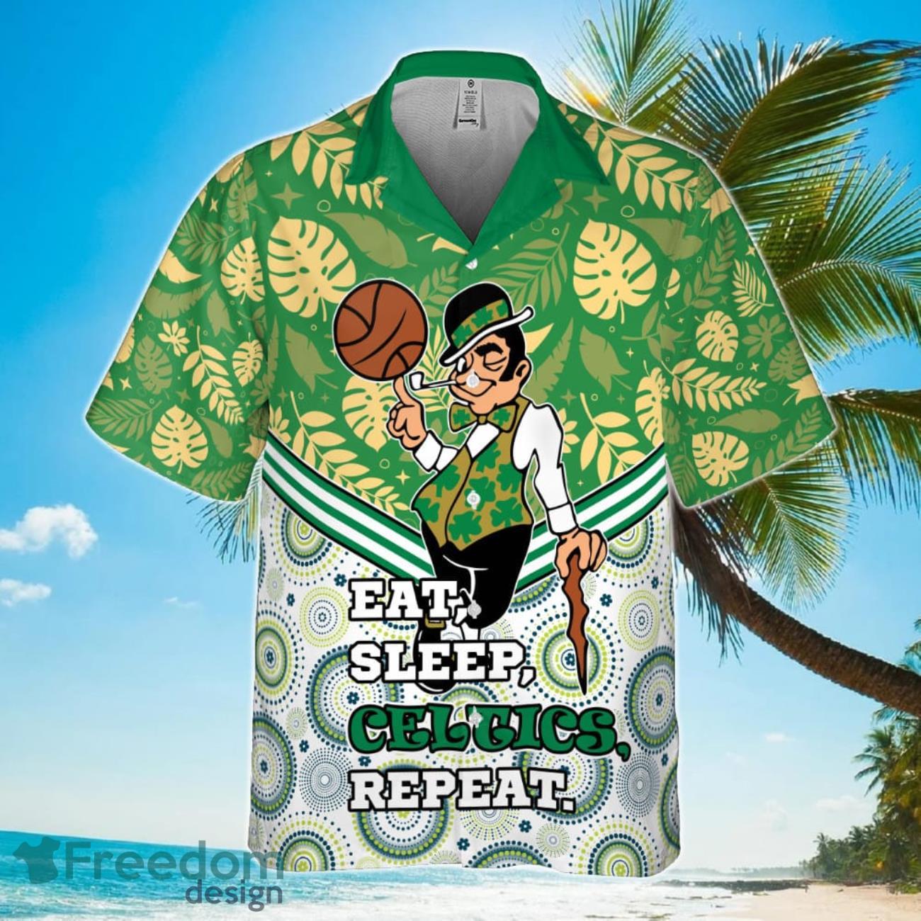 Boston Celtics Eat Sleep Heat Repeat Flower Pattern Print Hawaiian Shirt