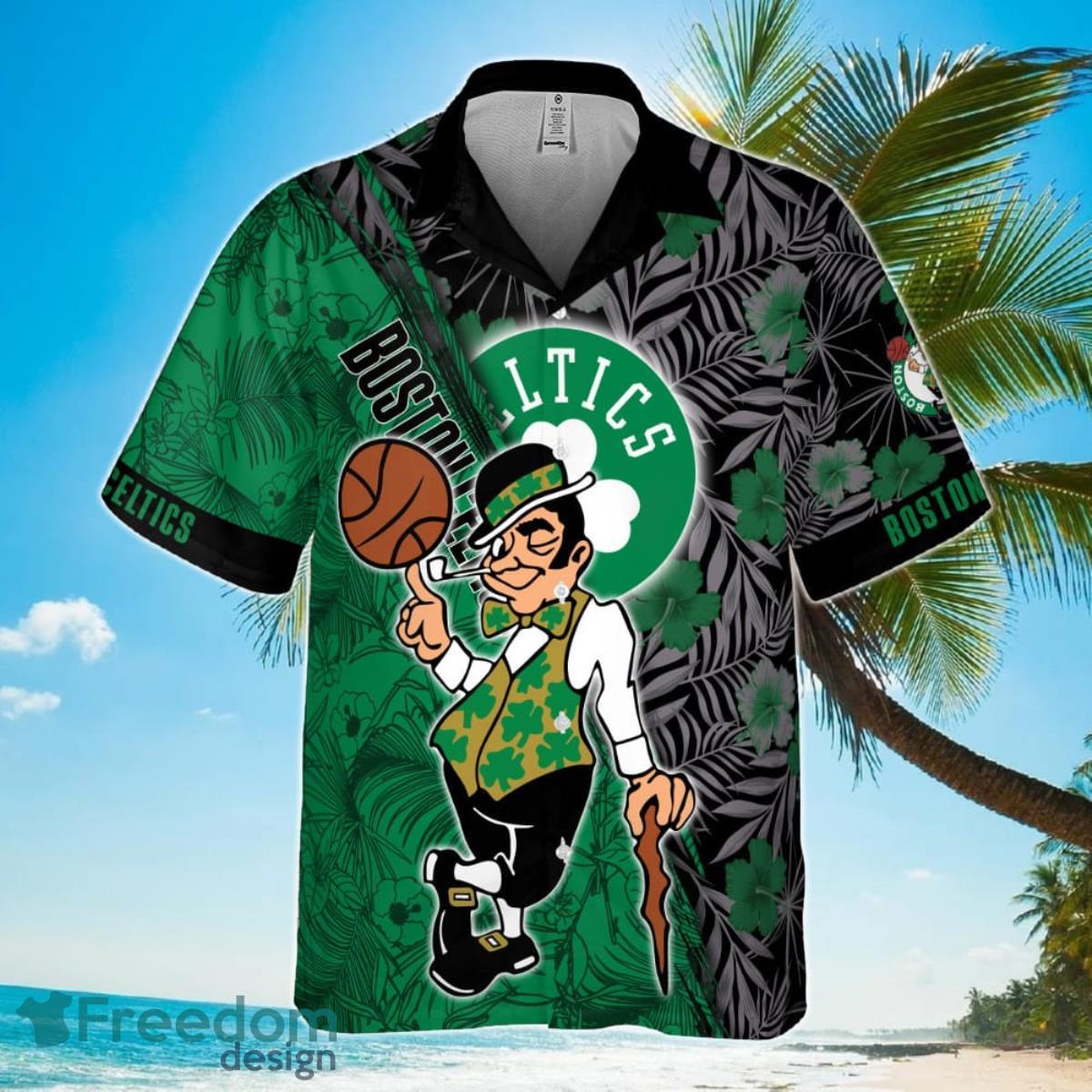 Boston Celtics Green Hibiscus Flower Pattern Print Hawaiian Shirt