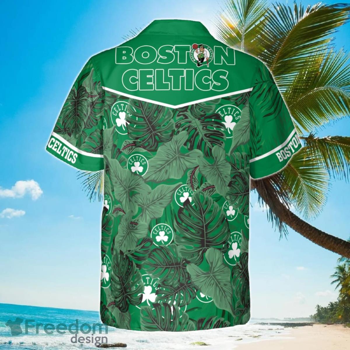 Boston Celtics Leaves Tropical Pattern Print Hawaiian Shirt