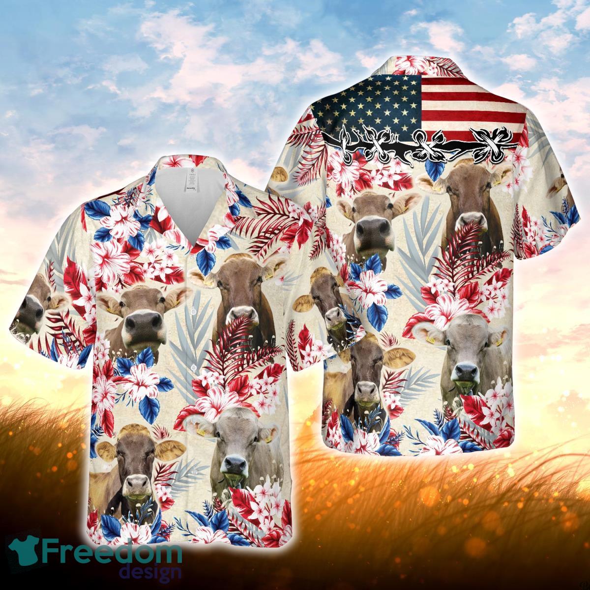Brown Swiss Pattern US FLAG Hawaiian Shirt For Men Women Brown Swiss Pattern US FLAG Hawaiian Shirt For Men Women