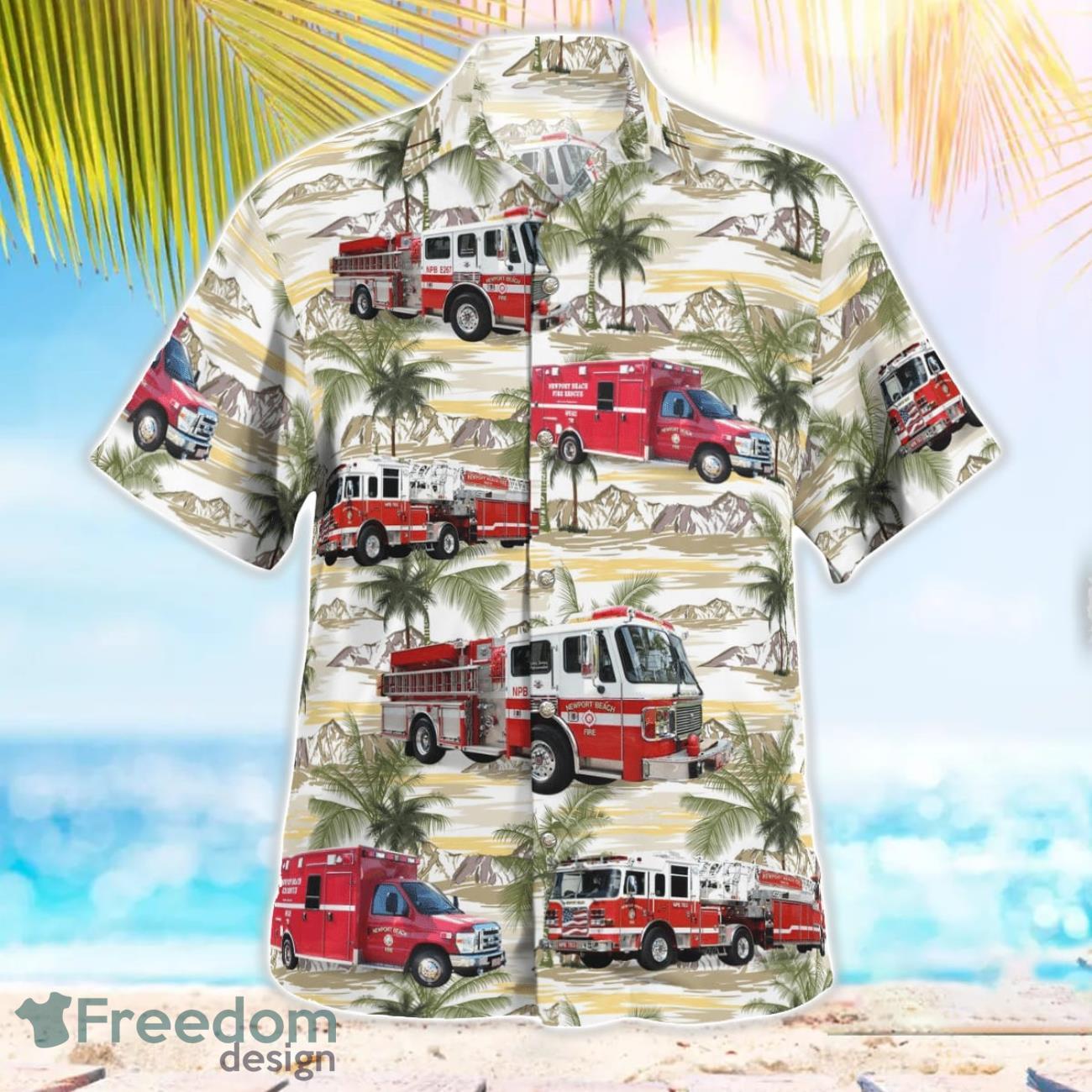 California Newport Beach Fire Department Hawaiian Shirt Button Summer Shirt
