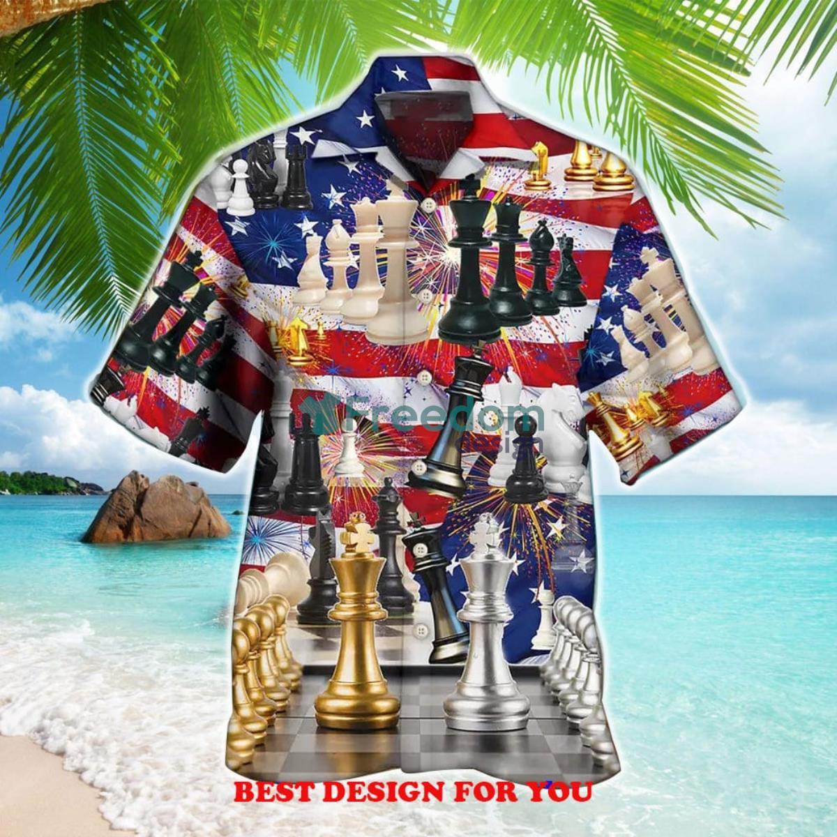 Chess And Firework Independence Day Gift Print Over 3D Hawaiian Shirt Chess And Firework Independence Day Gift Print Over 3D Hawaiian Shirt