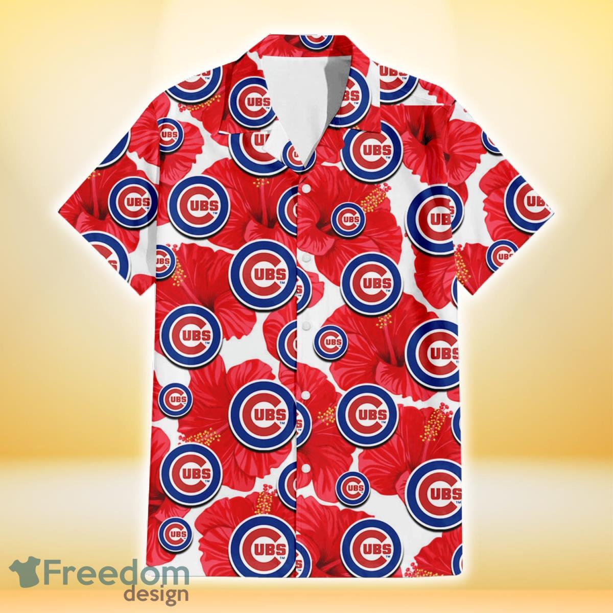 Chicago Cubs Big Red Hibiscus White Background 3D Hawaiian Shirt Gift For Fans