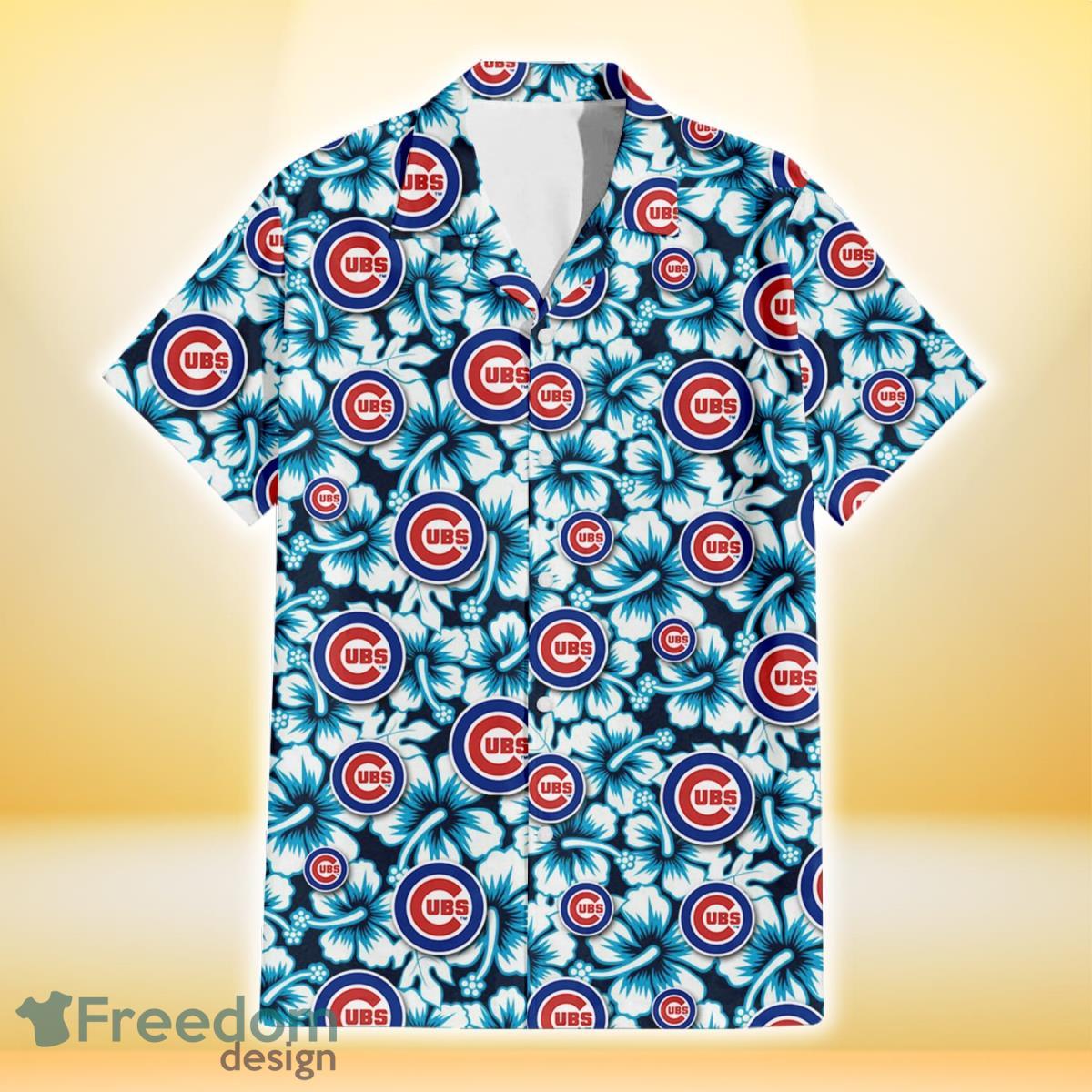 Chicago-Cubs-Blue-Line-White-Hibiscus-Black-Background-3D-Hawaiian-Shirt-Gift-For-Fans-1