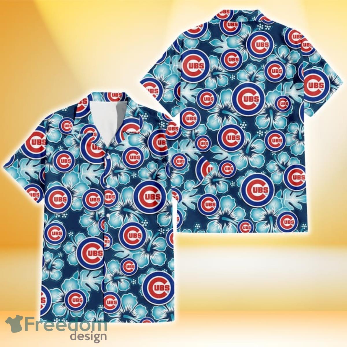Chicago Cubs Dark Turquoise Hibiscus Navy Background 3D Hawaiian Shirt Gift For Fans Chicago Cubs Dark Turquoise Hibiscus Navy Background 3D Hawaiian Shirt Gift For Fans
