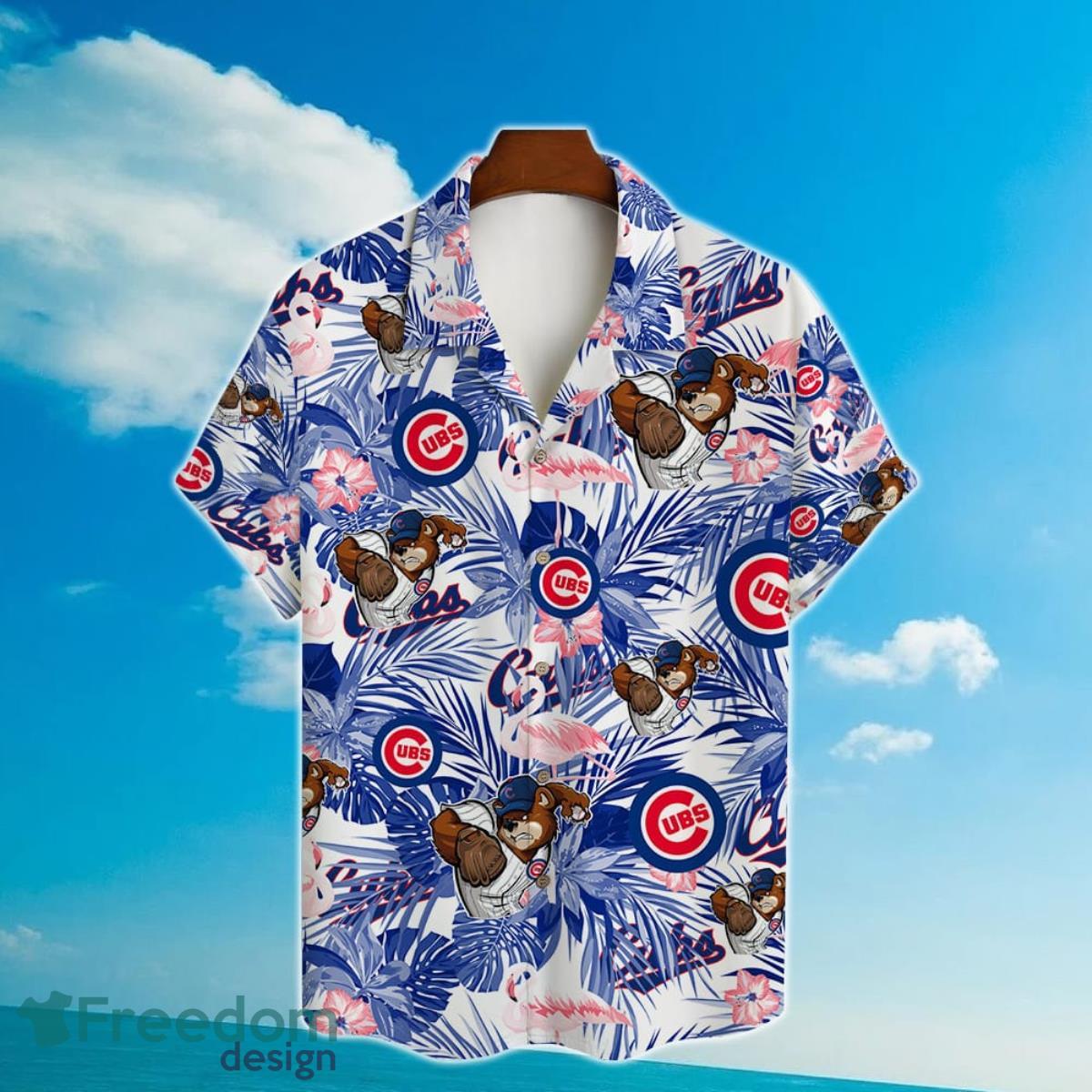 Chicago-Cubs-Major-League-Baseball-Mascot-And-Hibiscus-Pattern-3D-Print-Hawaiian-Shirt-1