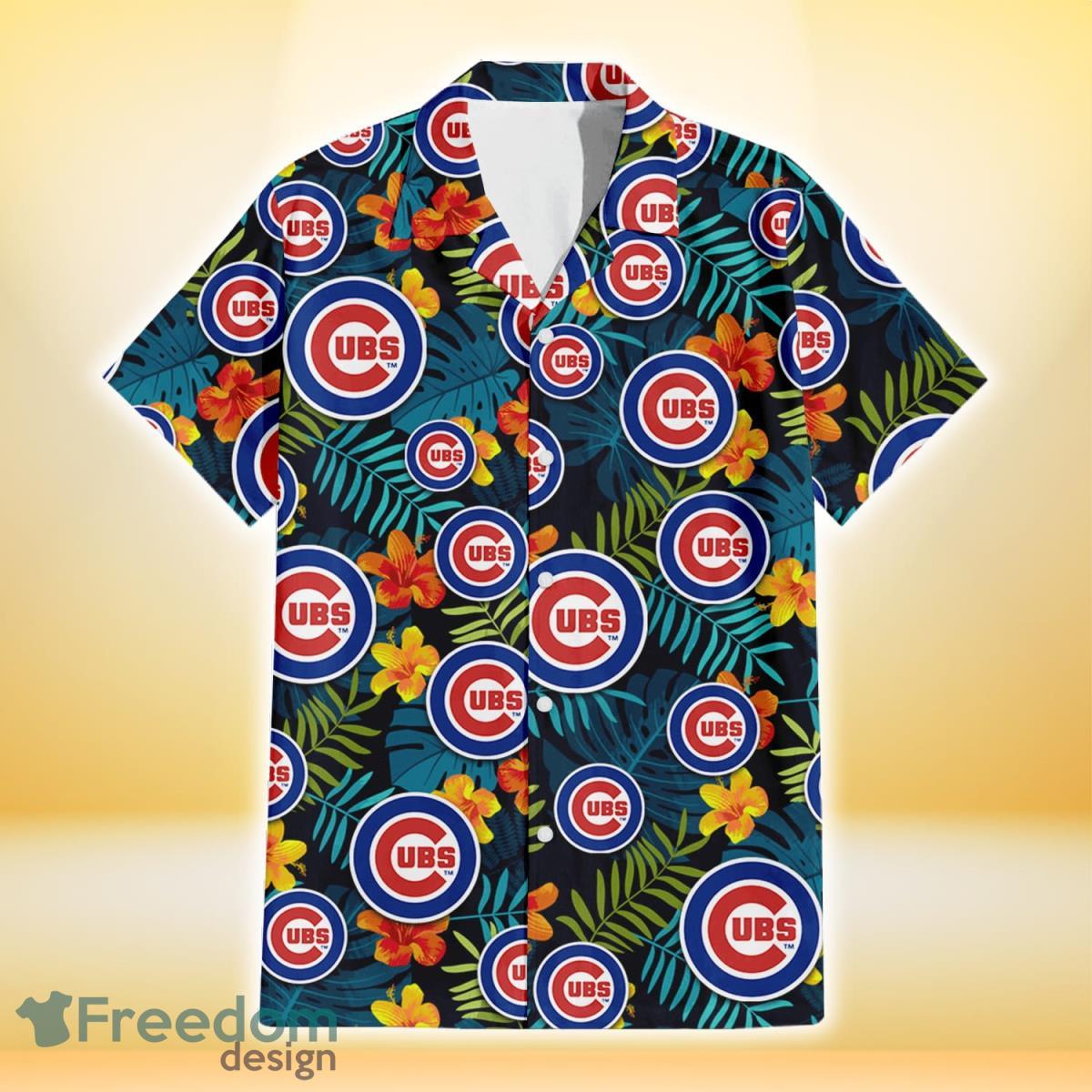 Chicago-Cubs-Orange-Yellow-Green-Leaf-Black-Background-3D-Hawaiian-Shirt-Gift-For-Fans-1
