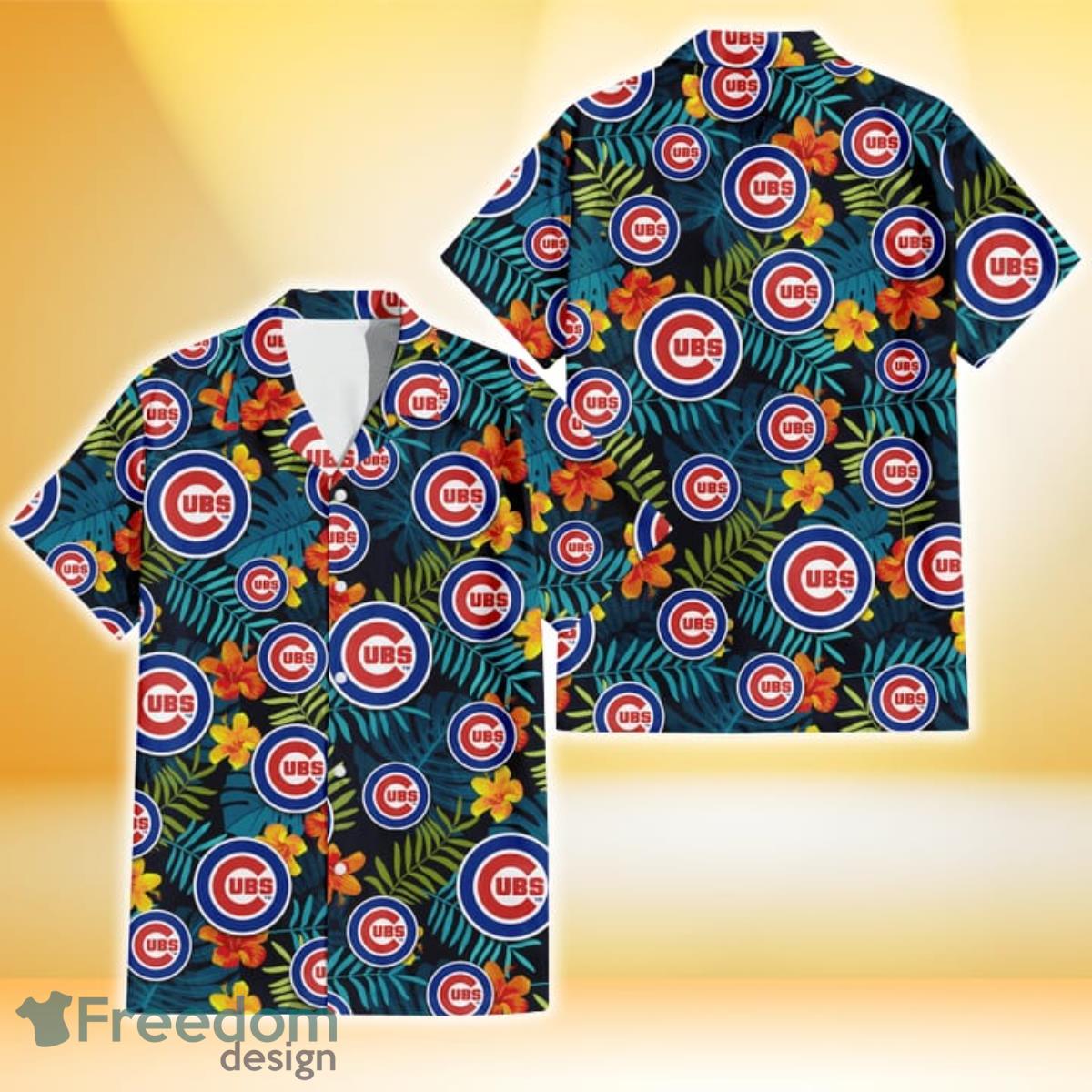 Chicago Cubs Orange Yellow Green Leaf Black Background 3D Hawaiian Shirt Gift For Fans Chicago Cubs Orange Yellow Green Leaf Black Background 3D Hawaiian Shirt Gift For Fans