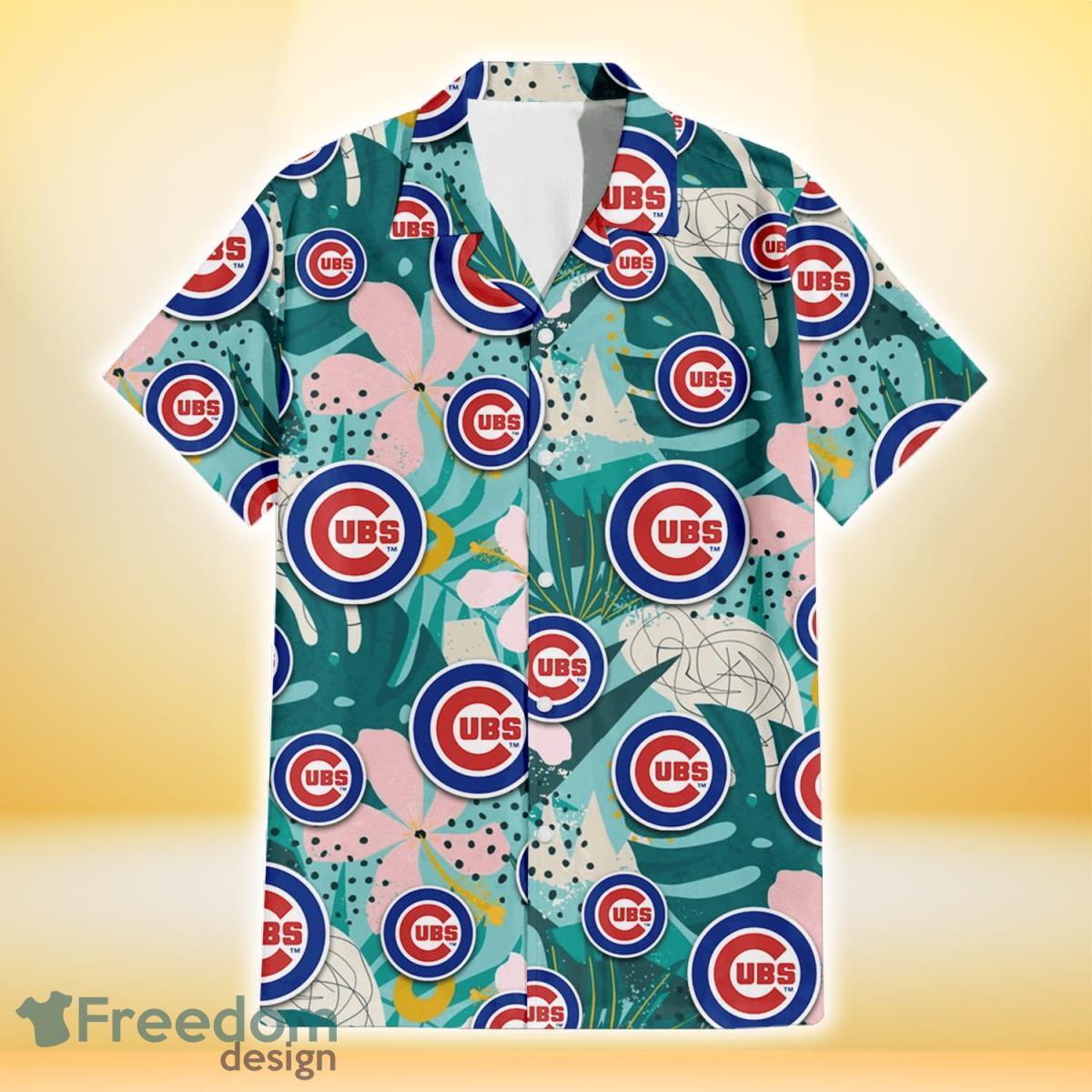 Chicago-Cubs-Pastel-Hibiscus-Palm-Leaf-Tiny-Dot-Green-Background-3D-Hawaiian-Shirt-Gift-For-Fans-1