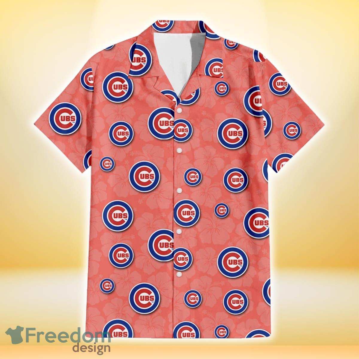 Chicago-Cubs-Peach-Puff-Hibiscus-Tomato-Orange-Background-3D-Hawaiian-Shirt-Gift-For-Fans-1