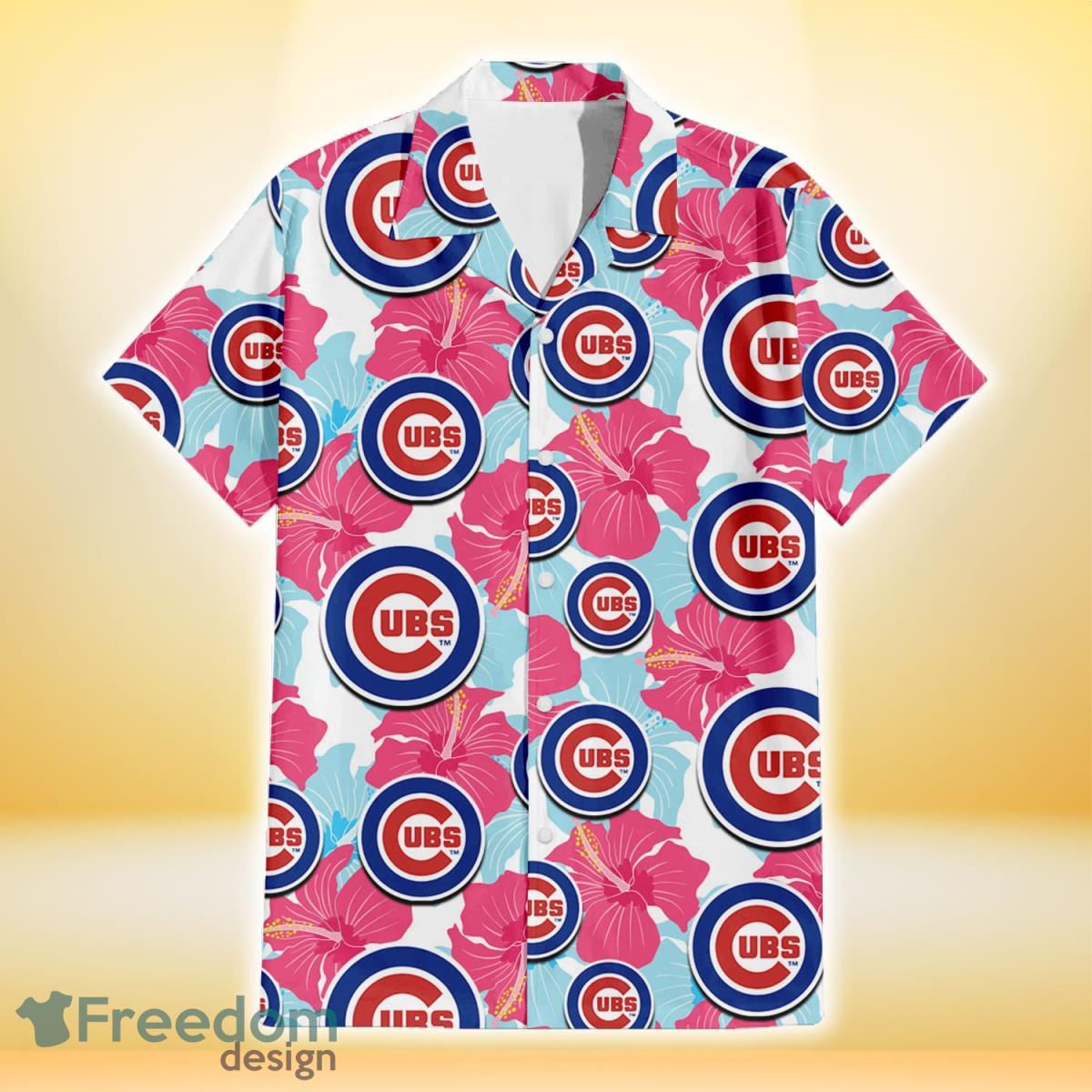 Chicago-Cubs-Pink-Blue-Hibiscus-White-Background-3D-Hawaiian-Shirt-Gift-For-Fans-1