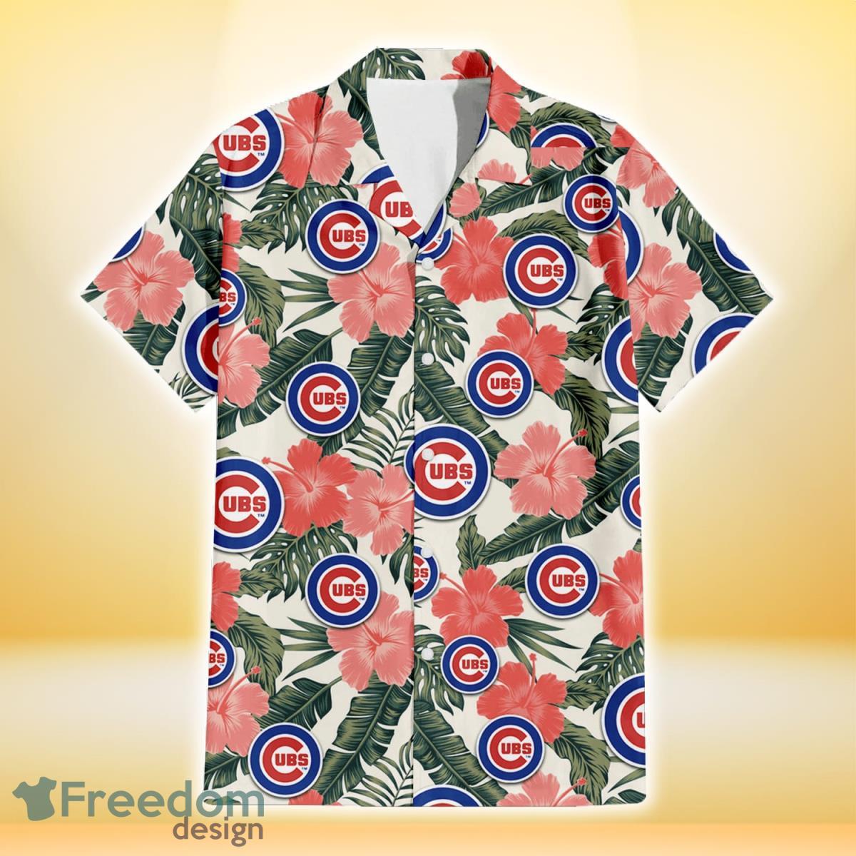 Chicago-Cubs-Pink-Coral-Hibiscus-Banana-Leaf-Beige-Background-3D-Hawaiian-Shirt-Gift-For-Fans-1