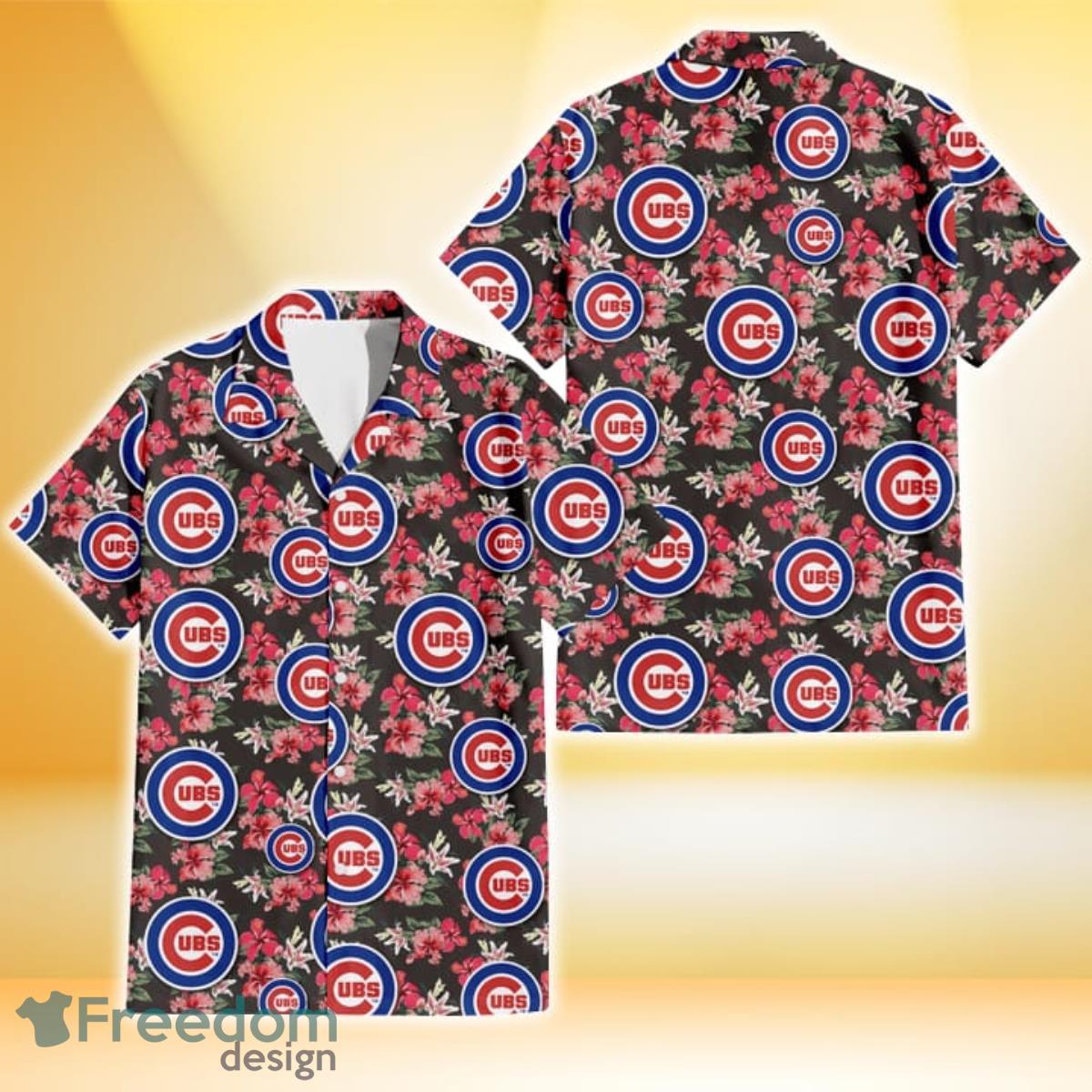 Chicago Cubs Pink Hibiscus Orchid Brown Background 3D Hawaiian Shirt Gift For Fans Chicago Cubs Pink Hibiscus Orchid Brown Background 3D Hawaiian Shirt Gift For Fans