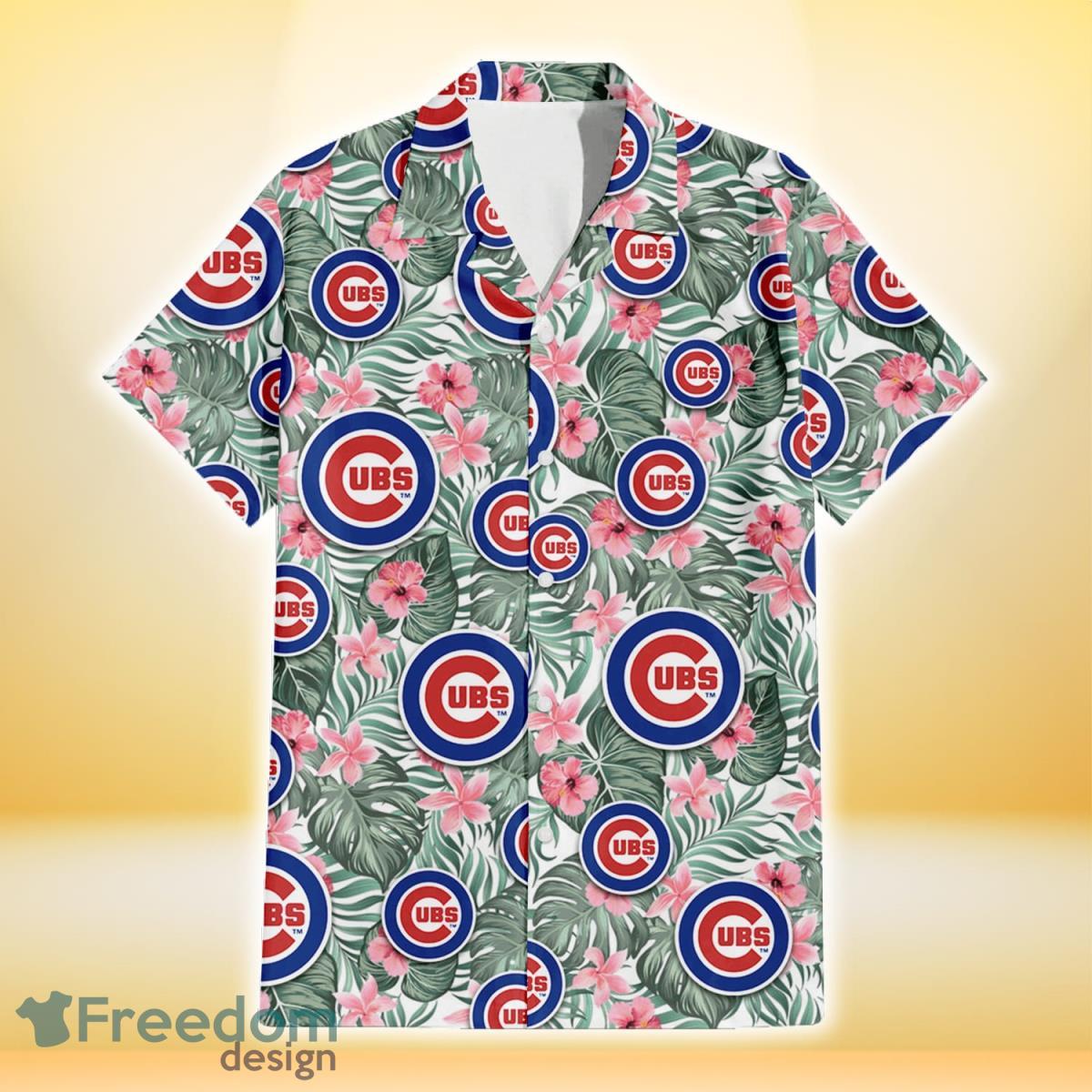 Chicago-Cubs-Pink-Hibiscus-Porcelain-Flower-Tropical-Leaf-White-Background-3D-Hawaiian-Shirt-Gift-For-Fans-1