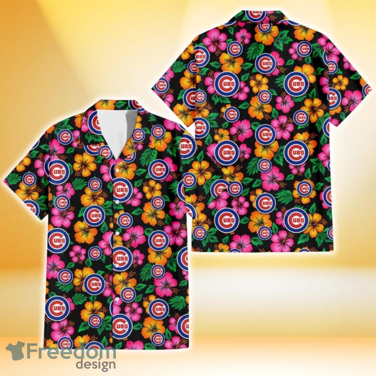 Chicago Cubs Pink Orange Black Background 3D Hawaiian Shirt Gift For Fans Chicago Cubs Pink Orange Black Background 3D Hawaiian Shirt Gift For Fans