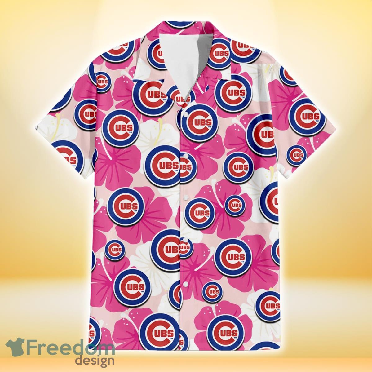 Chicago-Cubs-Pink-White-Hibiscus-Misty-Rose-Background-3D-Hawaiian-Shirt-Gift-For-Fans-1
