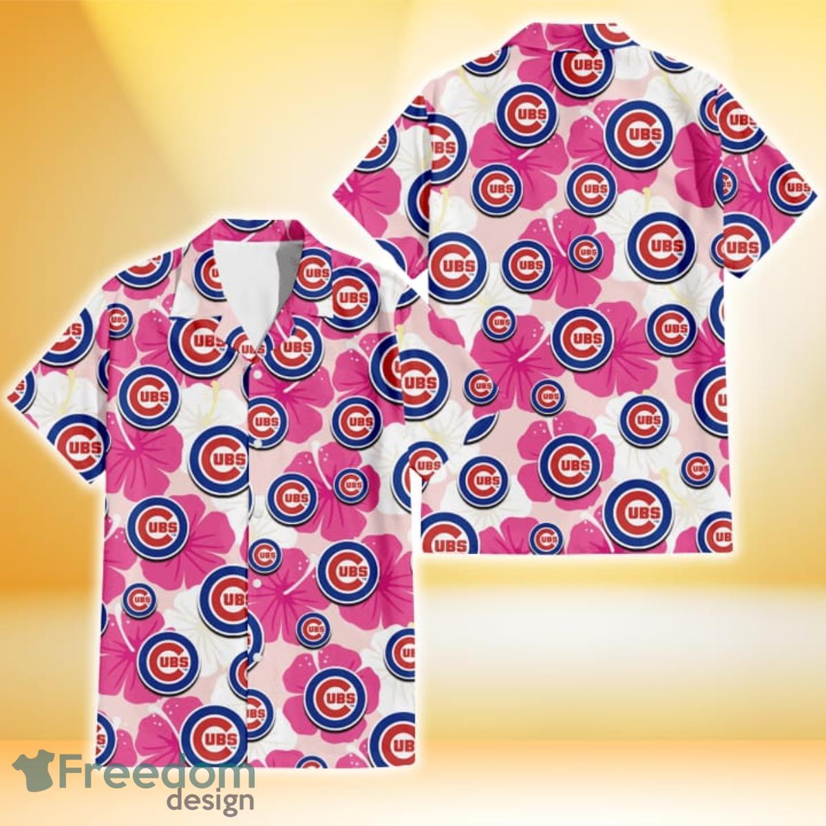 Chicago Cubs Pink White Hibiscus Misty Rose Background 3D Hawaiian Shirt Gift For Fans Chicago Cubs Pink White Hibiscus Misty Rose Background 3D Hawaiian Shirt Gift For Fans