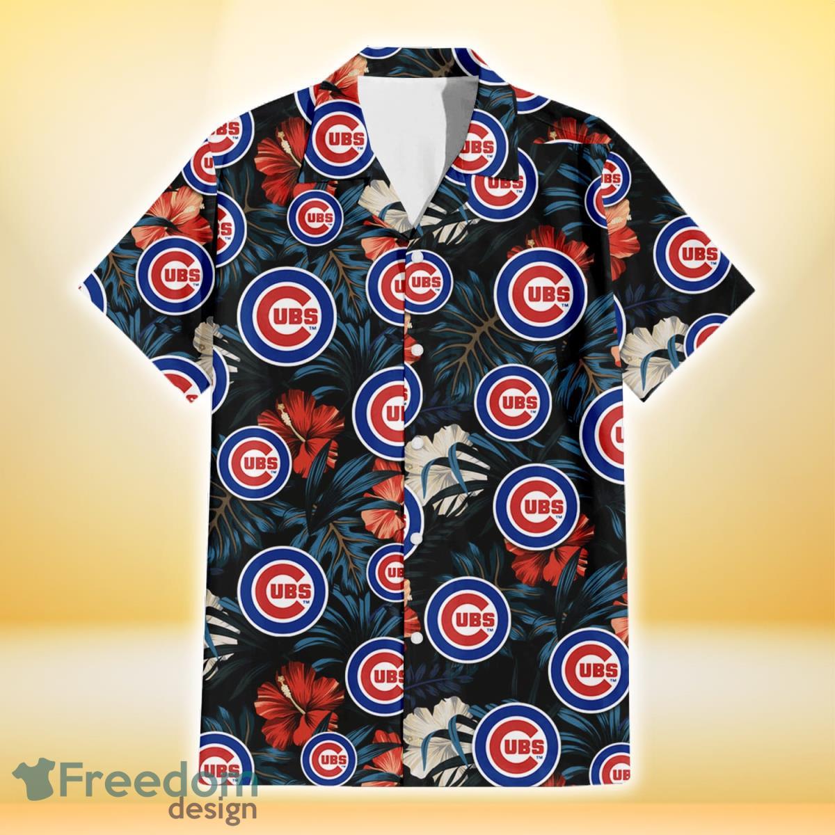 Chicago-Cubs-Red-And-White-Hibiscus-Dark-Leaf-Black-Background-3D-Hawaiian-Shirt-Gift-For-Fans-1