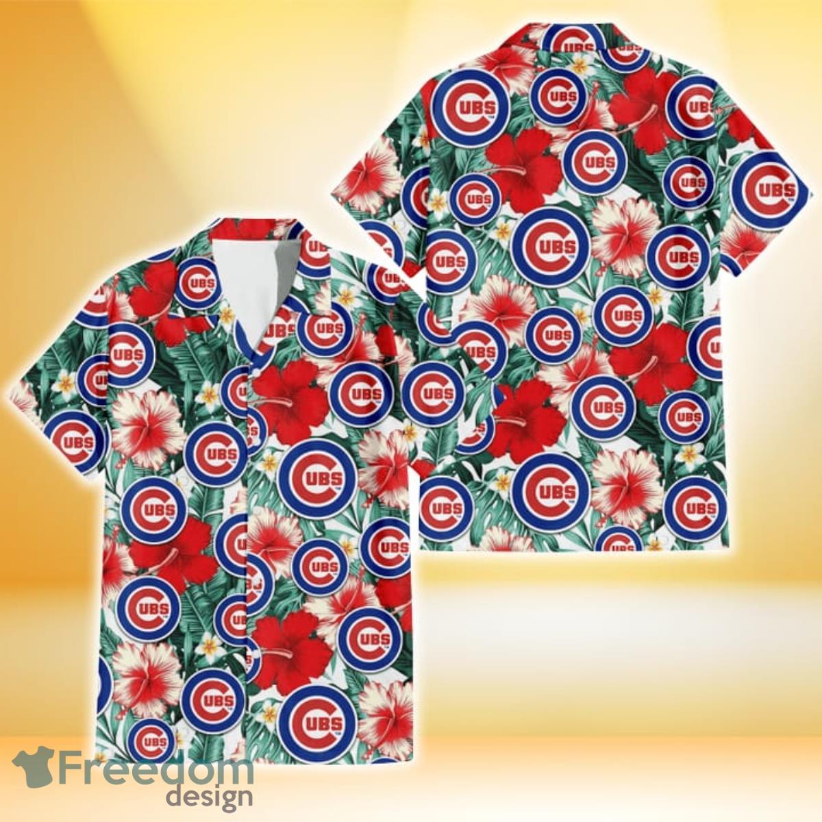 Chicago Cubs Red Coral Hibiscus White Porcelain Flower Banana Leaf 3D Hawaiian Shirt Gift For Fans Chicago Cubs Red Coral Hibiscus White Porcelain Flower Banana Leaf 3D Hawaiian Shirt Gift For Fans