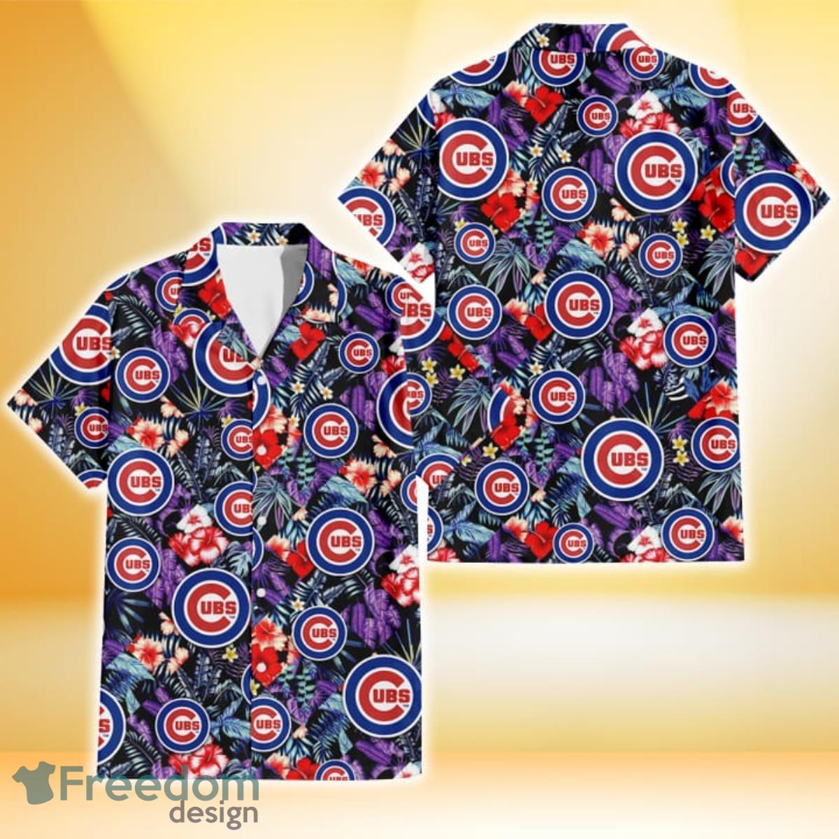 Chicago Cubs Red Hibiscus Caro Black Background 3D Hawaiian Shirt Gift For Fans Chicago Cubs Red Hibiscus Caro Black Background 3D Hawaiian Shirt Gift For Fans