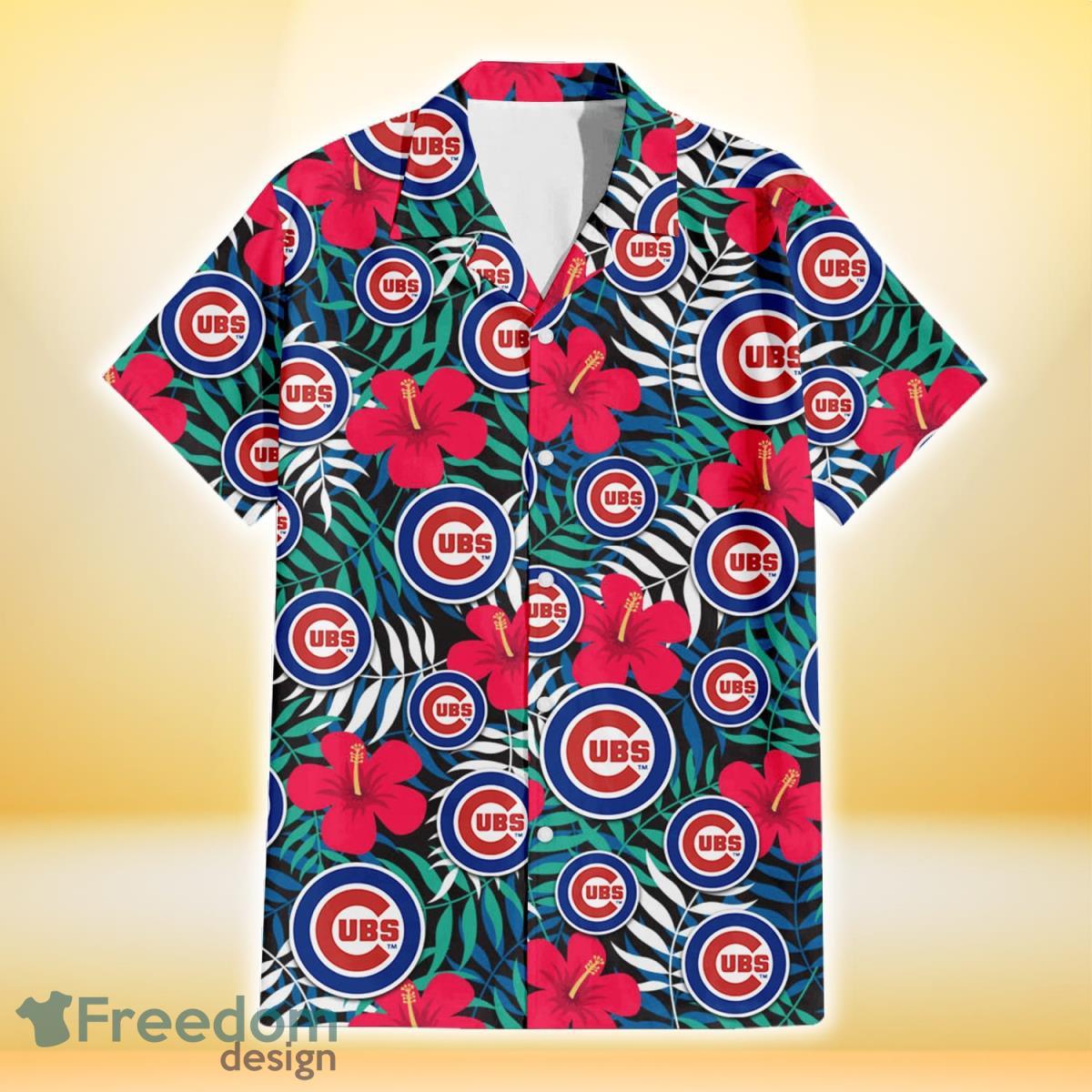 Chicago-Cubs-Red-Hibiscus-Green-Blue-White-Leaf-Black-Background-3D-Hawaiian-Shirt-Gift-For-Fans-1
