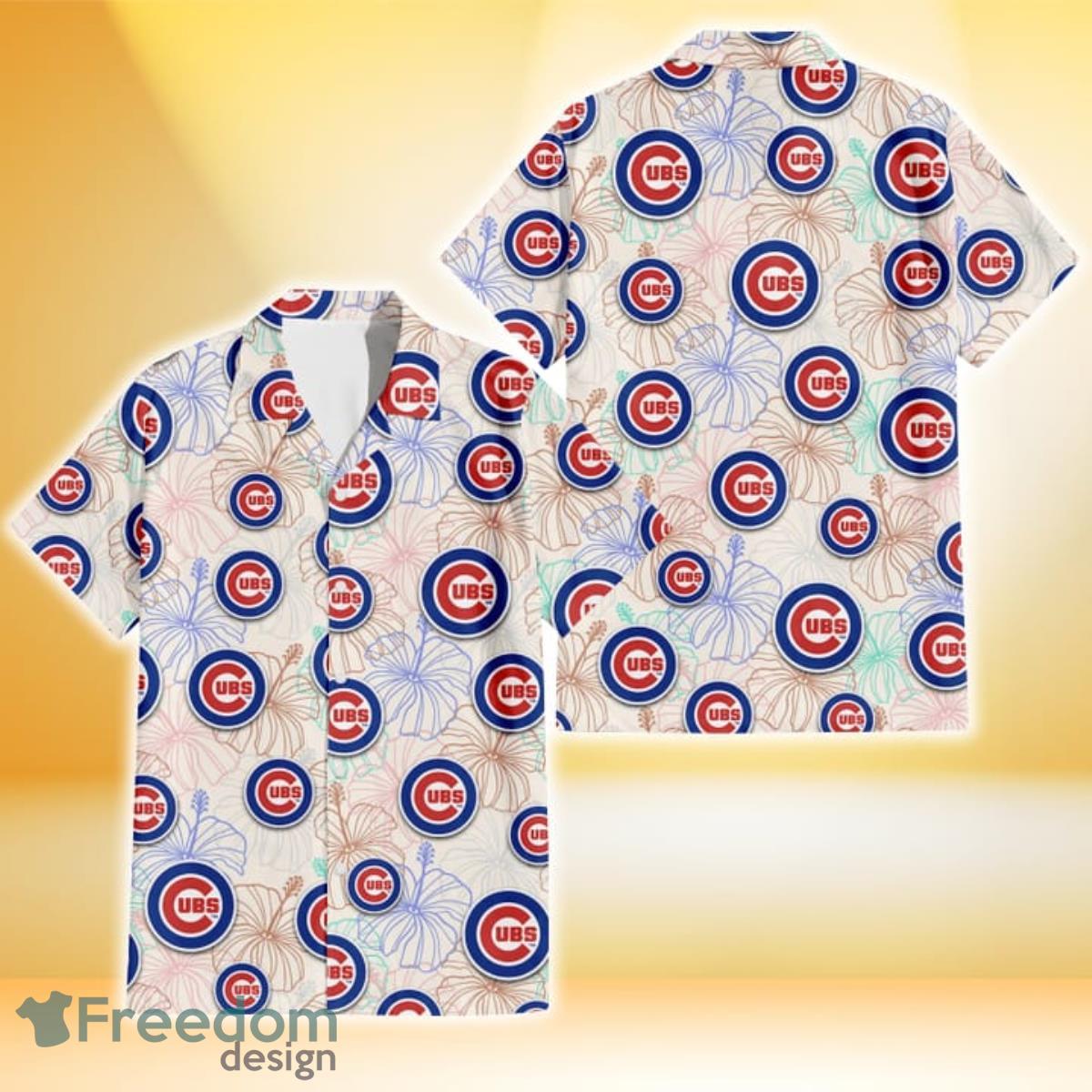 Chicago Cubs Sketch Pastel Hibiscus Beige Background 3D Hawaiian Shirt Gift For Fans Chicago Cubs Sketch Pastel Hibiscus Beige Background 3D Hawaiian Shirt Gift For Fans