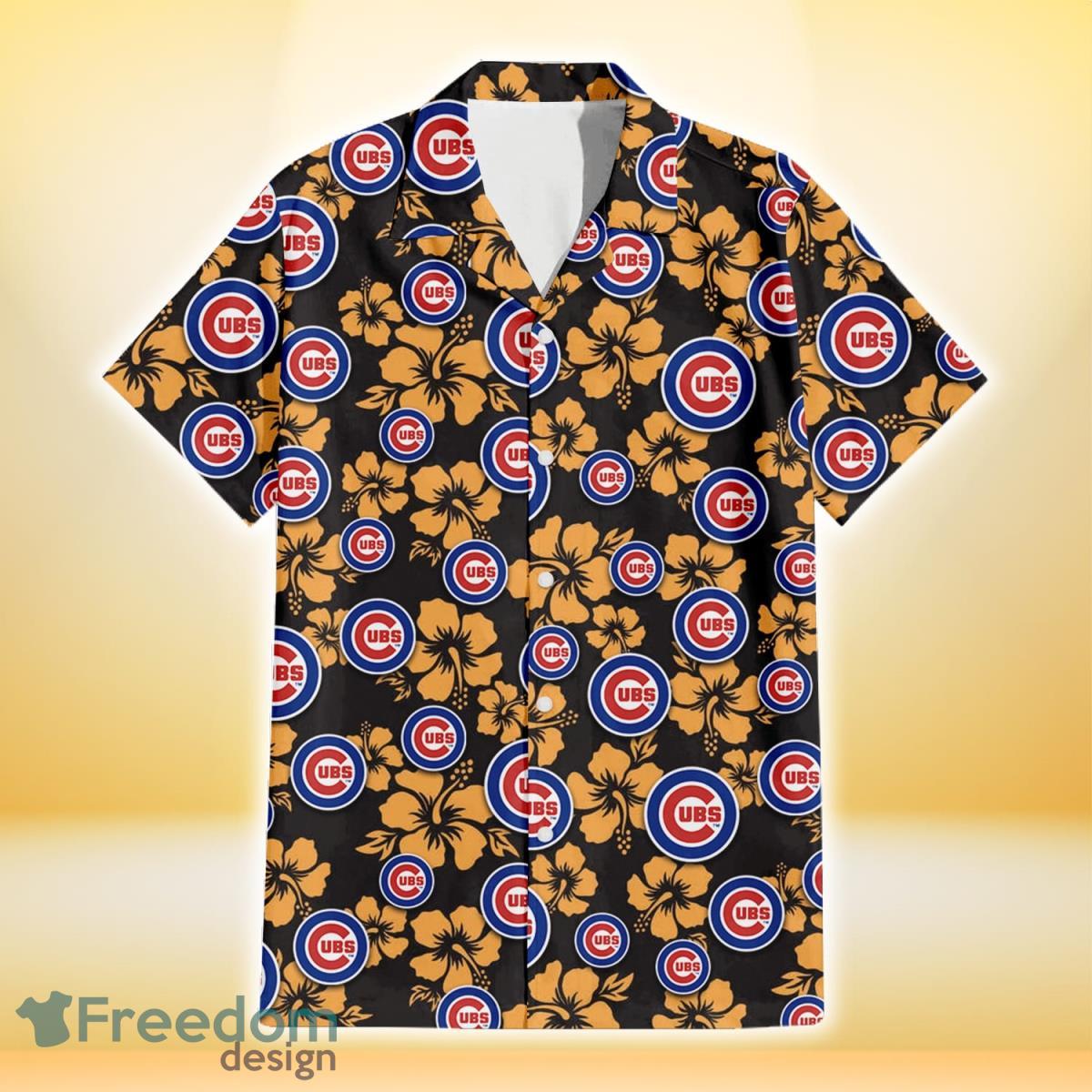 Chicago-Cubs-Tiny-Yellow-Hibiscus-Black-Background-3D-Hawaiian-Shirt-Gift-For-Fans-1