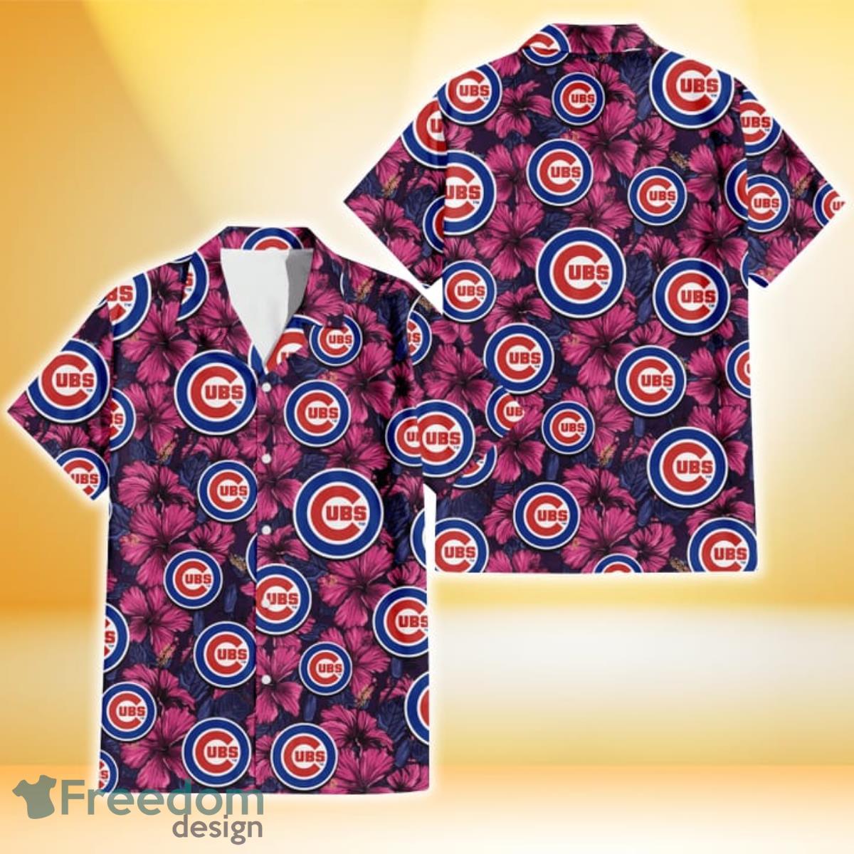 Chicago Cubs Violet Red Blue Leaf Black Background 3D Hawaiian Shirt Gift For Fans Chicago Cubs Violet Red Blue Leaf Black Background 3D Hawaiian Shirt Gift For Fans