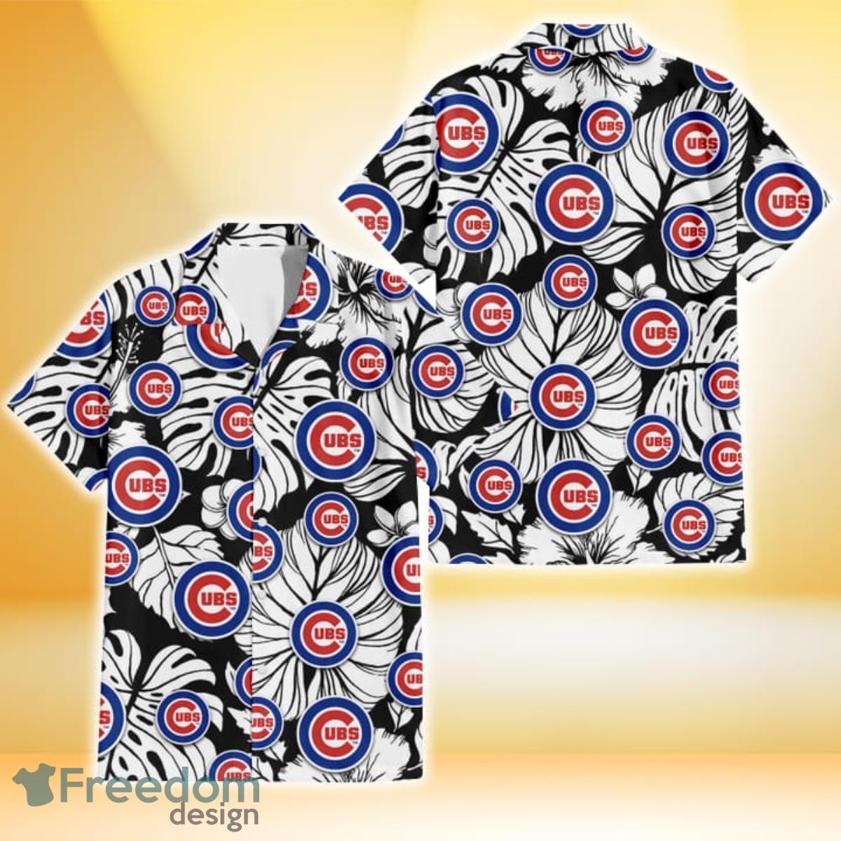 Chicago Cubs White Hibiscus Porcelain Flower Palm Leaf Black 3D Hawaiian Shirt Gift For Fans Chicago Cubs White Hibiscus Porcelain Flower Palm Leaf Black 3D Hawaiian Shirt Gift For Fans